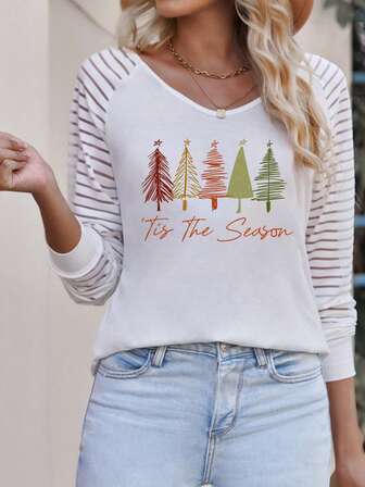 Kerstprint Raglan mouw T-shirt