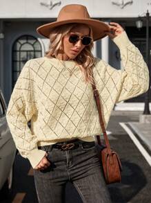 Calvaya Solid Drop Shoulder Pointelle Knit Sweater