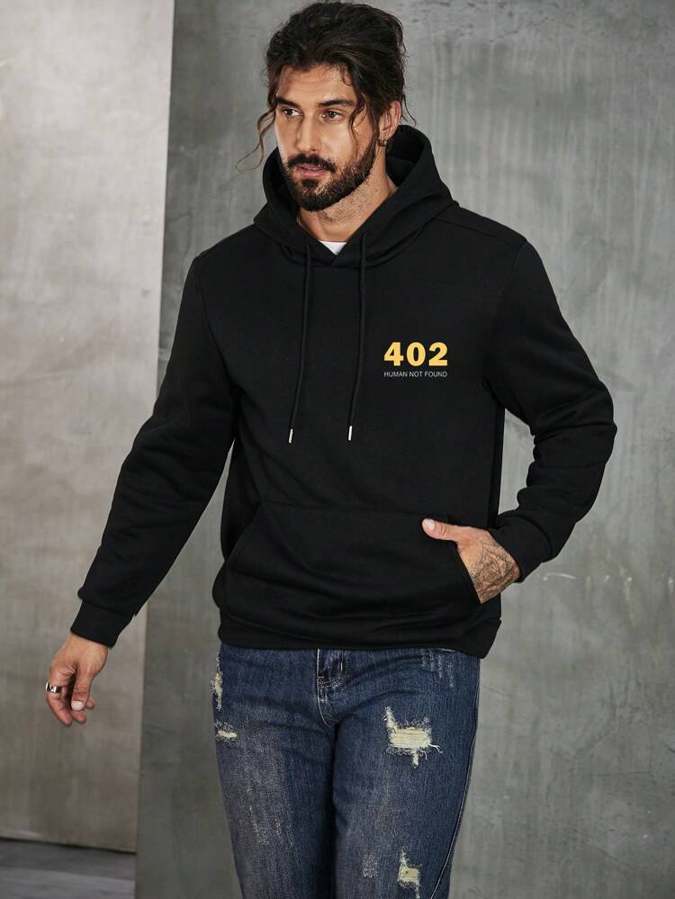 Men's Plus Size Hoodie With Slogan Print