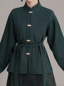 新款冬季毛絨面料立領中式長袖襯衫日常,通勤上衣漢服農歷新年,中式服裝