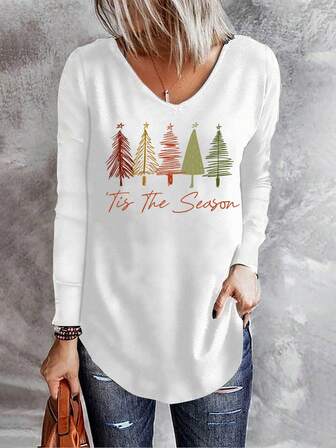 Camiseta Com Hem Curvo De Impressão De Natal