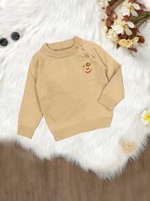 Baby Boys' Cartoon Patch Raglan Sleeve Sweater - Khaki - View 1