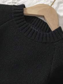 SHEIN Tween Girls' Fresh & Cute Cat Jacquard Mid-Length Sweater Dress For Winter - Black - View 5