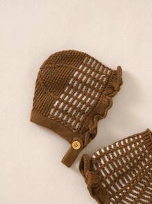 女嬰毛衣連身衣,插肩袖設計,搭配配套帽子 - 咖啡棕 - 查看 3