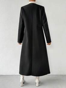 SHEIN Clasi 無領兩扣長毛呢外套 - 黑色 - 查看 2