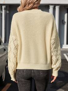 Calvaya Solid Drop Shoulder Pointelle Knit Sweater