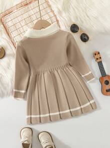 Baby Girls' Pleated Cable Knitted Sweater Dress For Winter