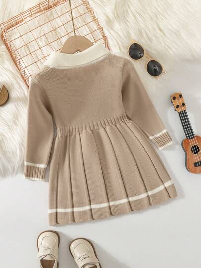 SHEIN Vintaside Kids 女嬰冬季百褶絞花針織毛衣洋裝