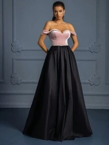 成人舞會禮服,高腰,性感優雅露肩正裝,婚禮派對伴娘禮服