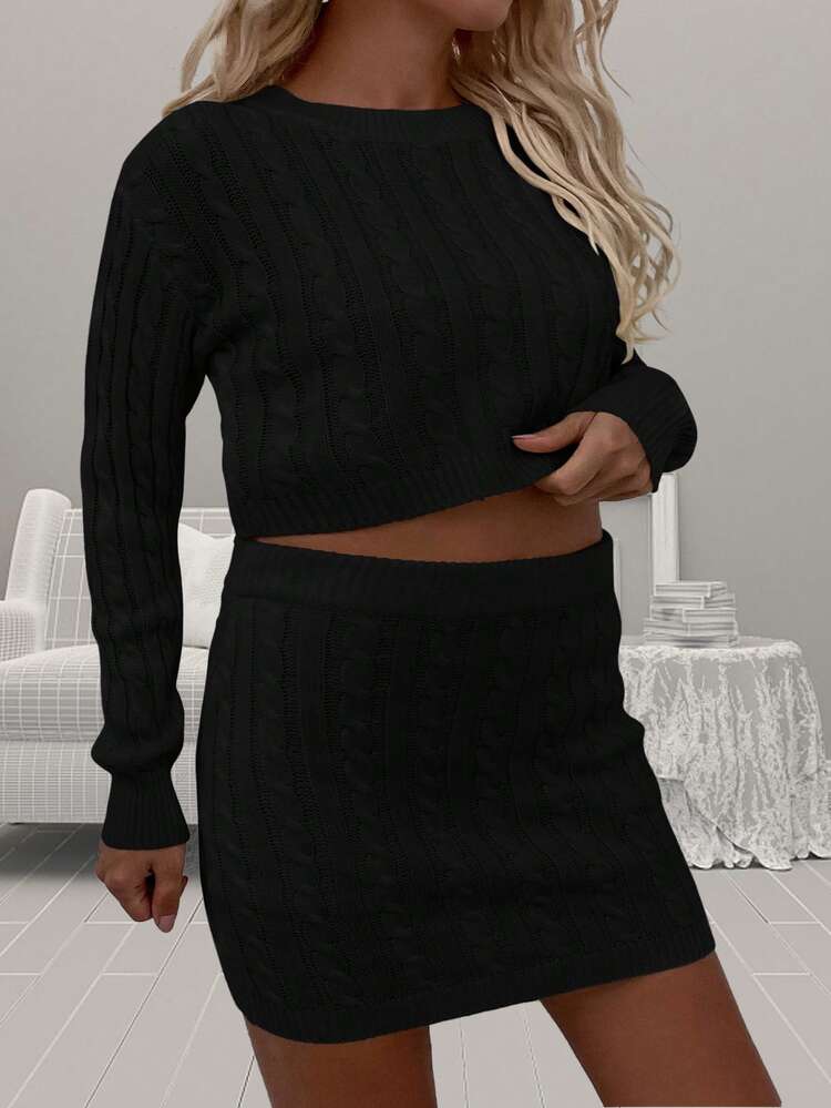 Plus Size Solid Color Sweater Set