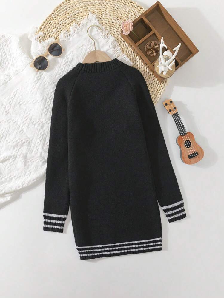 Tween Girls' Fresh & Cute Cat Jacquard Mid-Length Sweater Dress For Winter