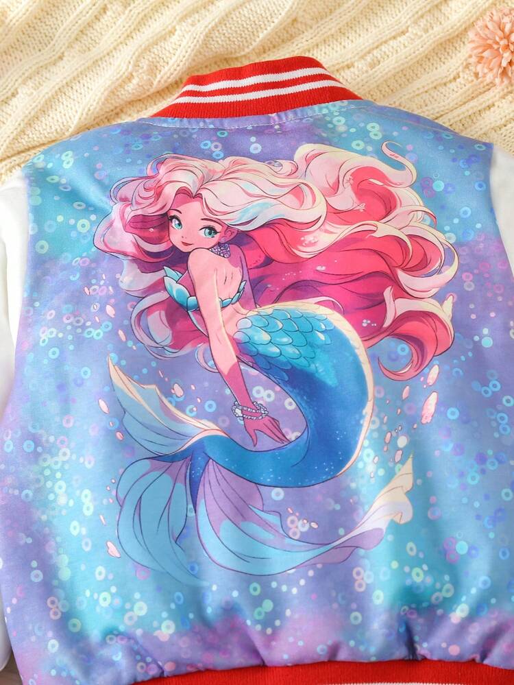 Baby Girls' Mermaid Print Contrast Color Button-Front Jacket