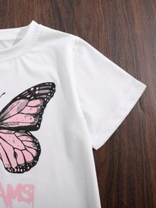 Elladie kids 少女信件和蝴蝶印花t恤 - 白色 - 查看 3