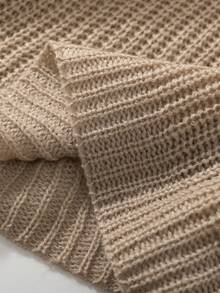 SHEIN Cô gái Tween Màu thuần Cổ thuyền viên Tay áo dài Áo chui đầu Áo len , Ngắn Chiều dài - Màu Khaki - Xem 4