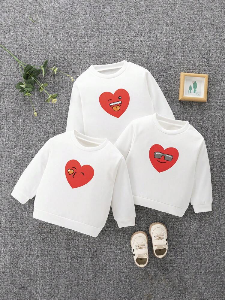3pcs/set Toddler Boys' Casual Heart Printed Long Sleeve Regular Sweatshirt For Daily Wear In Autumn Or Winter