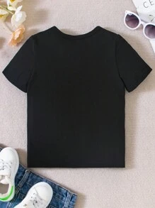 SHEIN Little Girls' Letter Print Short Sleeve T-shirt