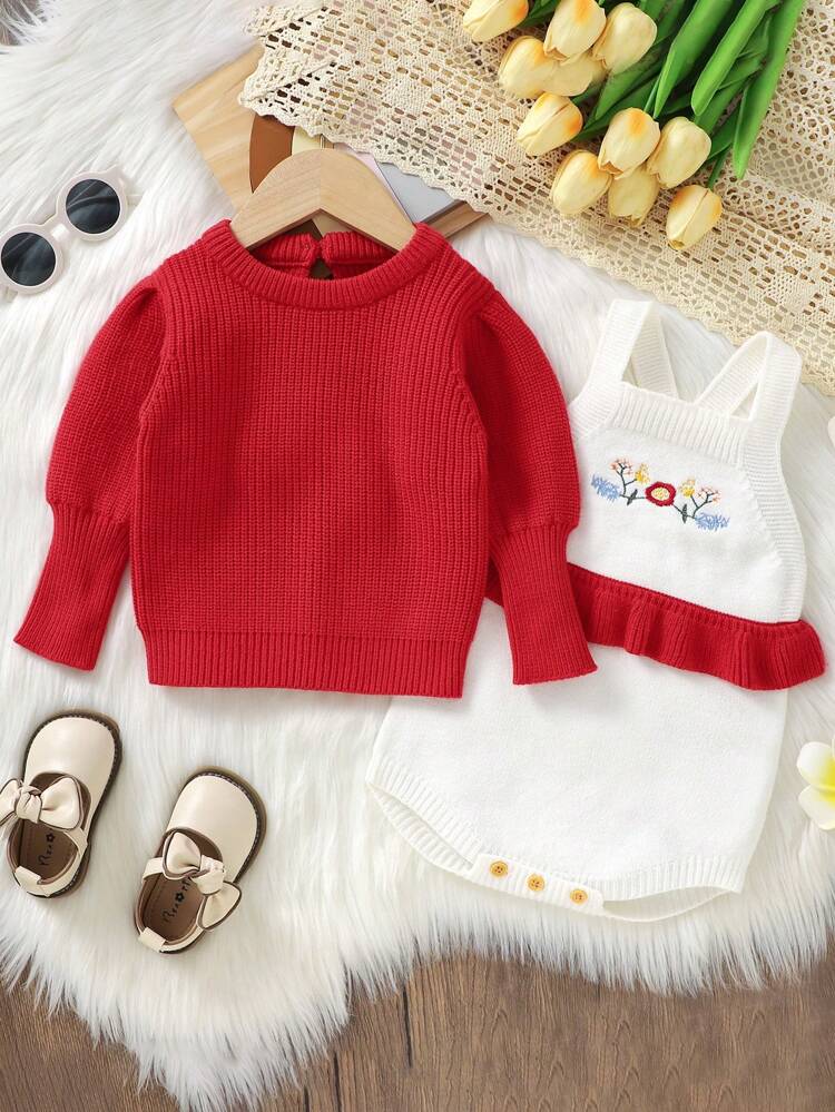 Baby Toddler's Bubble Sleeve Sweater And Jumpsuit Sweater Set