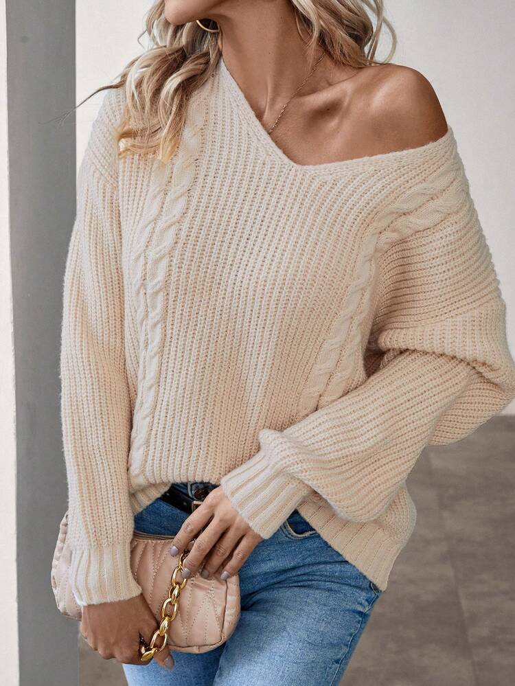 Solid Colored Drop Shoulder Knit Pullover Fall Winter Sweater