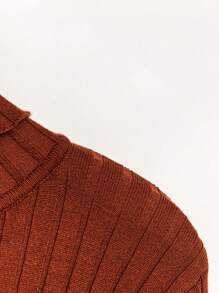 Calvaya 女士加大码纯色翻领针织套头毛衣秋冬毛衣 - 棕色 - 查看 4