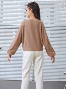 SHEIN Teenager Mädchen Locker geschnittenes, langärmeliges, geripptes Vintage-T-Shirt