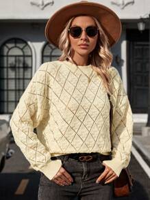 Calvaya Solid Drop Shoulder Pointelle Knit Sweater