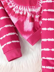 SHEIN 2pcs/set Toddler Girls' Autumn Heart Tie-dye Printed Pullover Sweater And Casual Pants Outfit - Hot Pink - View 4