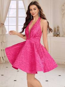 SHEIN Belle Của phụ nữ Dệt hoa Cổ chữ V sâu Không lưng Buổi tiệc Ăn mặc trang trọng - Hồng - Xem 1