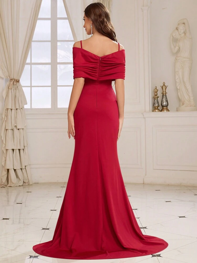 Overlap Collar Off-shoulder Strap Fish Tail Formal Dress For Women (heavy Duty)