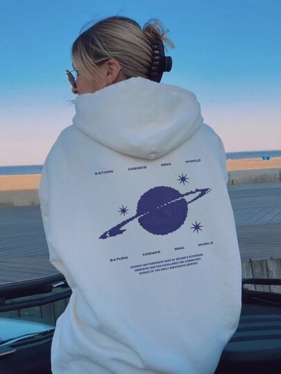 Capucha con estampado de slogan de hombros caídos