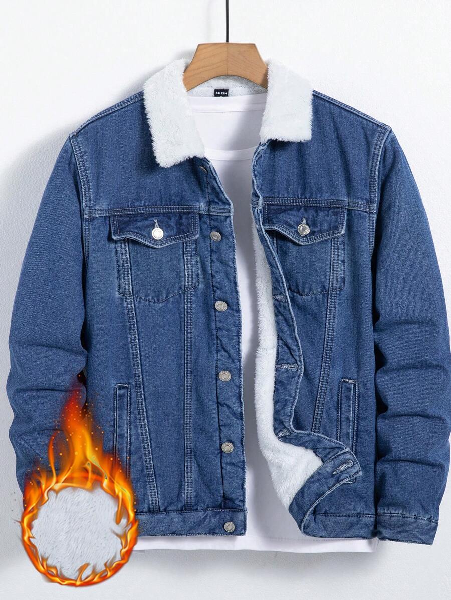 Manfinity Hypemode Chaqueta De Mezclilla Para Hombre Con Bloques De Color Y Cuello De Contraste