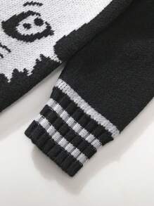 SHEIN Tween Girls' Fresh & Cute Cat Jacquard Mid-Length Sweater Dress For Winter - Black - View 3