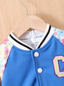 Bébé Fille Veste Universitaire Imprimé Floral Manches Raglan & Pantalon De Survêtement