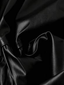 SHEIN LUNE 女款 Pu 拼布襯衫領連身裙 - 黑色 - 查看 5