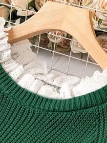 SHEIN LUNE 大碼針織衫,繡花空氣孔,荷葉邊,襯衫袖 - 綠色 - 查看 4