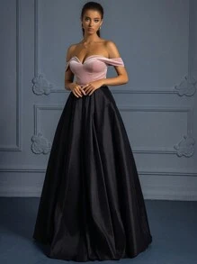 成人舞會禮服,高腰,性感優雅露肩正裝,婚禮派對伴娘禮服