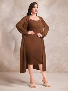 Modelyn Ensemble De Cardigan À Épaules Tombantes Et Robe Pull Pour Femmes