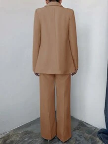 EURMUSE 女雙排扣西裝束帶長褲套裝 - 芥末黃 - 查看 2