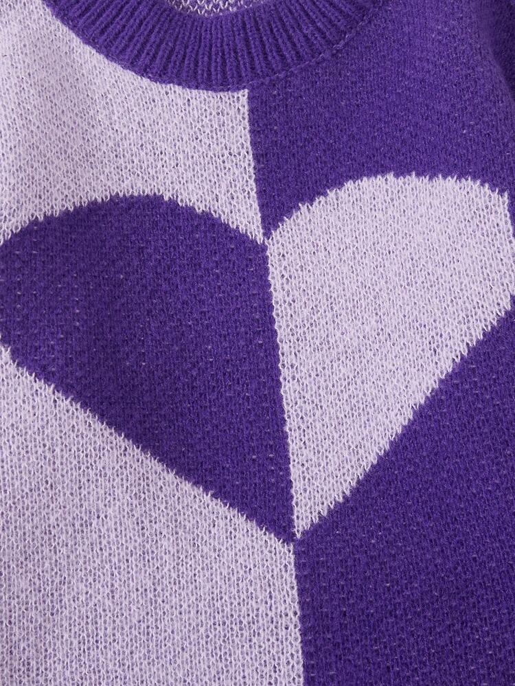 Girls' Heart Pattern Color Block Knitted Sweater Dress
