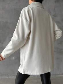 SHEIN PETITE Lapel Double-breasted Woolen Coat - White - View 2