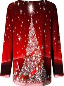 SHEIN EZwear Camiseta De Talla Grande Impresa Con Tema De Navidad - Rojo - Ver 2