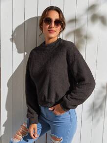 SHEIN LUNE 女款立領長袖抓絨運動衫 - 深灰色 - 查看 5