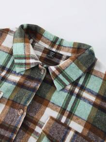 EMERY ROSE Plus Size Women's Plaid Drop Shoulder Jacket - Green - View 7