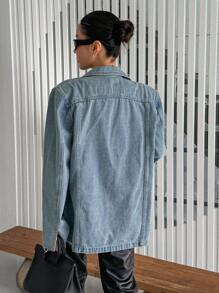 Dazy Star Suit Collar Distressed Edge Denim Jacket,Back To School Clothes - Light Wash - View 6