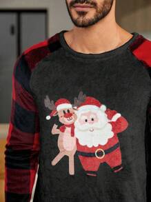 Men 1pc Buffalo Plaid & Christmas Print Raglan Sleeve Sleep Tee & 1pc Sleep Pants