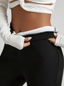 SHEIN Essnce 女式喇叭裤，带保暖内衬 - 黑色 - 查看 5