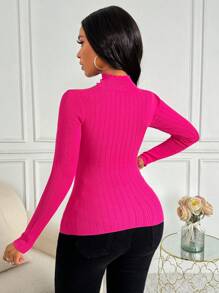 Zolique Women's Solid Color Twisted & Hollow Knitted Sweater  Fall Winter Outfit - Hot Pink - View 2