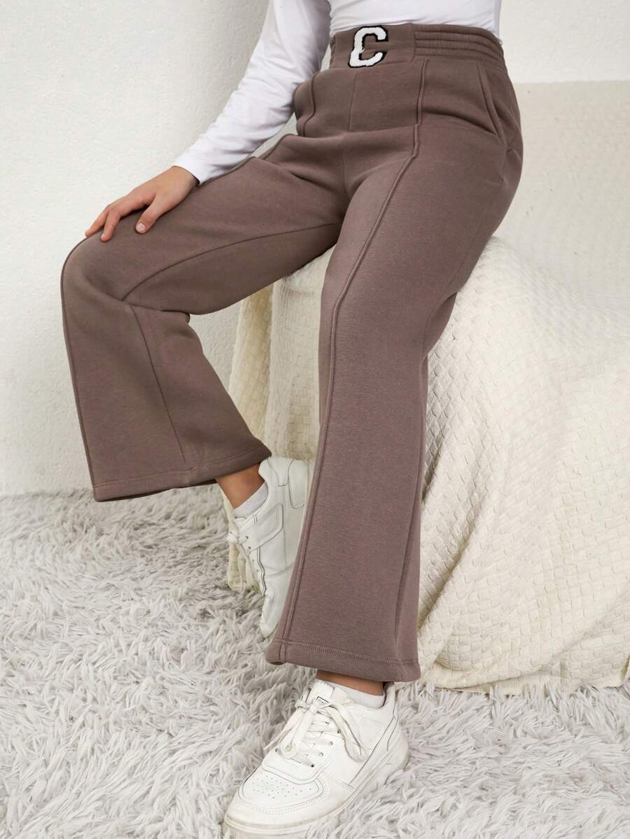 RueChic Nastoletnie dziewczyny Dekoracyjne naszycie z napisem Z paskiem Szew z przodu Podszewka termiczna Spodnie