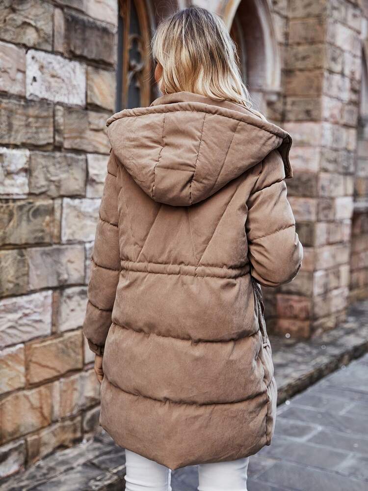 Cinched Waist Hooded Padded Padded Coat Clothes Winter
