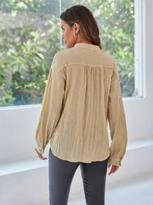 Aveloria 繫扣半門襟長袖襯衫 - 黃色 - 查看 2