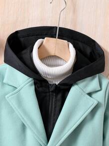 SHEIN Tween Boy Warm 2 In 1 Hooded Overcoat, Mid-Long Length, Suitable For Daily Wear - Green - View 3